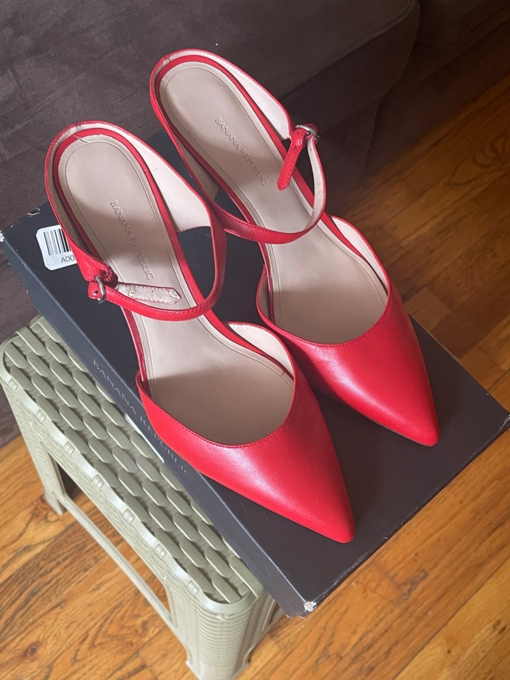 Banana Republic Red Pointed-Toe Ankle-Strap Heels